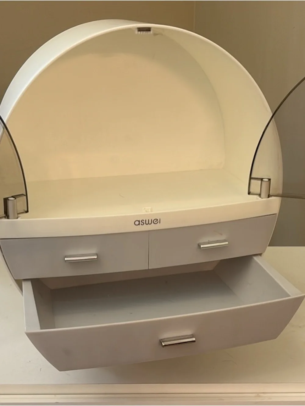 Gray Round Organizer with Drawers